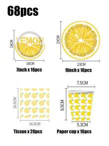 68pcs Disposable Paper Tableware Set, Lemon Pattern, Suitable For Various Events, Party Decoration, Birthday Party Decoration, Wedding Anniversary Party Decoration, Scene Decoration - Multicolor - View 4