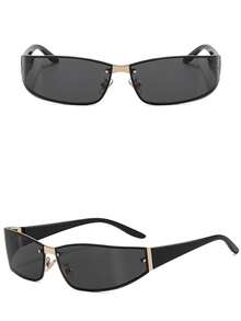 1 Pair Fashionable Personalized Rimless Glasses, Multi-Functional Casual Y2K Style Women's Eyewear, Suitable For Daily Wear, Street Photography, Vacation, Travel, Summer Beach And Outdoor Activities, A Fashionable Accessory For Beach Outings. - black gray - View 5