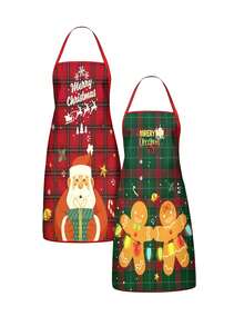 4Pcs Buffalo Plaid Christmas Kitchen Aprons Set, Santa Claus, Snowman, Gingerbread Man, Reindeer Printed Cooking Aprons, Cute Holiday Adjustable Chef Aprons For Home Baking BBQ Xmas Party Gift - Multicolor - View 10