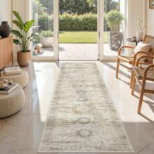 Alfombra de pasillo antideslizante para dormitorio, alfombra lavable con reverso de goma - Alfombra suave de pelo corto para cocina, lavandería, baño (61 x 244 cm, beige/marfil) - Gris - Ver 6