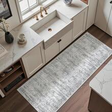 Alfombra de pasillo antideslizante para dormitorio, alfombra lavable con reverso de goma - Alfombra suave de pelo corto para cocina, lavandería, baño (61 x 244 cm, beige/marfil) - Gris Claro - Ver 4