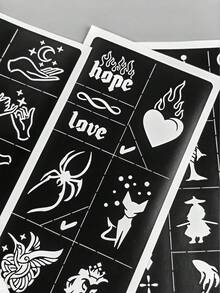4pcs Ins Minimalist Tattoo Templates, Simple Heart, Star, Moon, Chinese Style Animal Tattoo Sticker Templates, Reusable Tattoo Tools, Suitable For Commute, Casual, Bohemian And Other Styles - Black - View 8