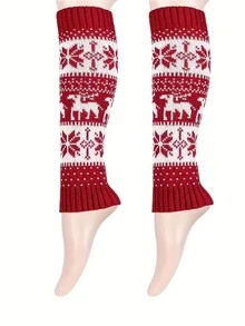 1 par de calcetines de mujer con diseño Fair Isle de copos de nieve en capas, vintage y cómodos, adecuados para otoño/invierno y looks festivos - Multicolor - Ver 9