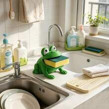 Frog-Shaped Sponge & Dish Brush Holder With Drainage System, Cute Frog Design, Suitable For Countertop, Dish Rack, Plastic Material, Fits Sponges, Dishcloths, Brushes, Hygienic Storage Solution - Multicolor - View 7