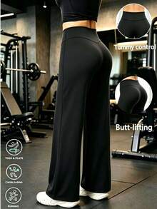 3pcs/Set Women's Yoga Pants Casual Sports Straight Leg High Waist Slimming Tummy Control Dance Wide Leg Long Pants - Multicolor - View 3