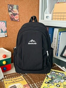 Dedoo Mochila con cremallera, bolsillos laterales, letras aleatorias, gran capacidad, mochila escolar para estudiantes, campus universitario, mochila casual sencilla para volver a la escuela - Negro - Ver 5