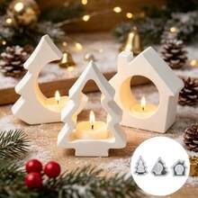 SILIKE LUFEI Set 3 buah Cetakan Silikon Tempat Lilin Rumah Pohon Natal, Cocok untuk Resin, Plaster, Lilin, Produk Aromaterapi, Cetakan Silikon untuk Pajangan Dekorasi Rumah - cetakan silikon - View 1