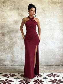 WOWDARK Summer Burgundy Elegant Women's Party Dress Wedding Autumn - Burgundy - View 4