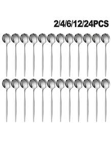 2/4/6/12/24pcs Stainless Steel Coffee Spoons, Birthday Party, Wedding, Home Afternoon Tea, Dessert Spoon, Tea Spoon, Stirring Spoon - Multicolor - View 8