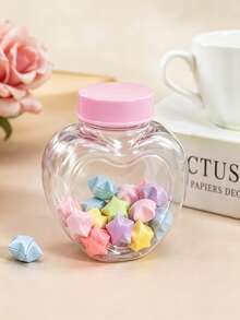 1pc Transparent Heart-Shaped Pink Ribbed Lid 80ml PET Jar, Sealed Portable Storage Container, Cute Aesthetic Wish Bottle, DIY Valentine's Day Birthday Party Gift - View 3