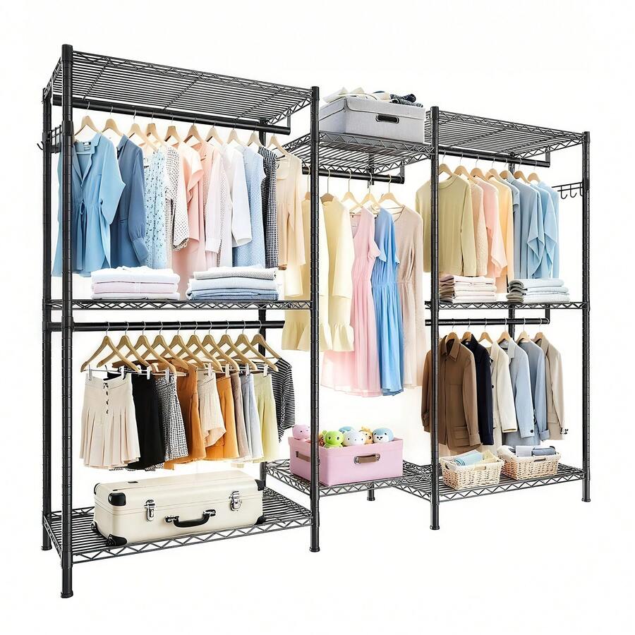 Perchero Negro Resistente - Estantería de Ropa Ajustable y Portátil - Negro - Ver 1