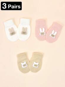 Tobelandyx 3 Pairs, 0-2 Years Old Baby Autumn/Winter Bear And Rabbit Embroidered Knitted Mittens, Toddler Baby Crawling Anti-Scratch Gloves, Suitable For Daily Casual Wear And Outdoor Cold Protection - 3 Pairs - View 14