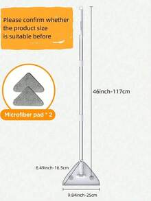 Joybos 46.85" Long Handle Wall Cleaning Triangle Mop, Comes With 2 Cleaning Pads, Multi-Functional Microfiber Material For Wet & Dry Use. 360° Rotating Wall Mop Can Clean Baseboards, Ceilings, Windows, Floors, And Baseboards. - White - View 4