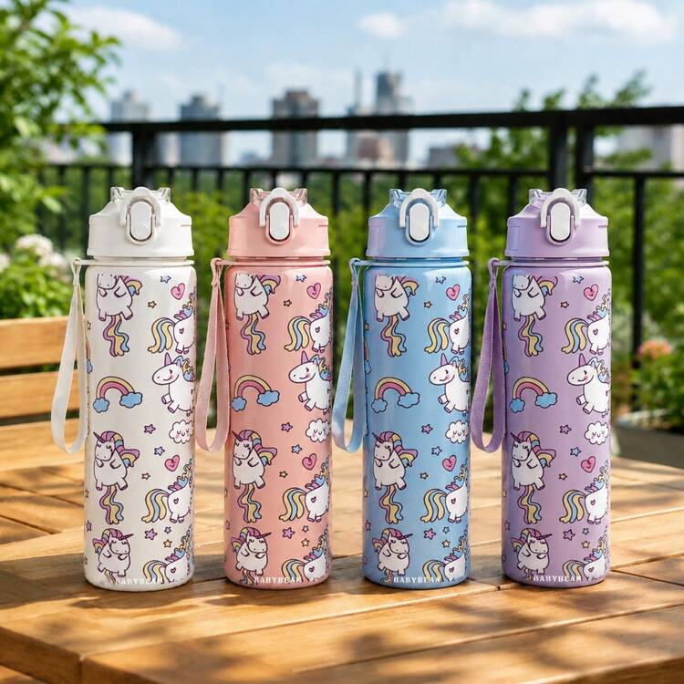 1pc 750ml/26oz 3D Printed Small Fish Pattern Sports Straw Water Bottle, Cute Small Fish, Ocean Pattern, 5 Colors Available, With Carrying Strap For Easy Portability, Compact Durable Lightweight, Back To School, Office, Suitable For Outdoor, Travel, Camping, Travel, School, Office, Gym, Great Choice For Holiday Gift, Birthday Gift - Multicolor - View 9