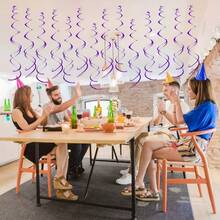 18pcs Shiny Purple Hanging Spiral Decorations, Foil-Like Plastic Swirl Garland, Suitable For Birthday, Wedding, Bridal Shower, Baptism, New Year And Party, Room, Ceiling And Wall Decoration, Party Supplies, Halloween Decoration And Christmas Decoration - Multiple Styles - View 6