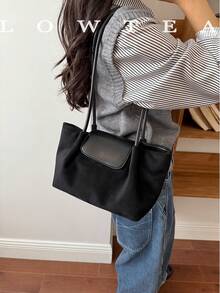 low tea 1pc Pleated Dumpling Bucket Shoulder Bag, Suede Fabric, Suitable For Commuting, Shopping And More - Black - View 13