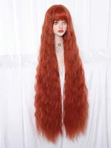 Topshe Copper Red 45 Inch Extra Long Curly Synthetic Wig With Bangs, Burnt Orange Wavy Soft Heat-Resistant Full Head Wig, Suitable For Women Halloween Cosplay Party Daily Wear, Perfect Choice For Lolita Style - Multicolor - View 7