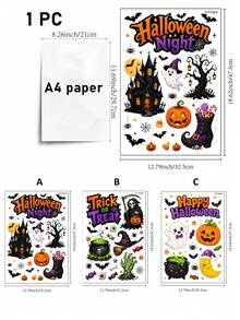 SUPSTICKER 1 Buah Stiker Dinding & Jendela Halloween, Desain Trick-Or-Treat yang Lucu dan Menyeramkan, Stiker PVC Perekat Mandiri yang Dapat Dilepas untuk Dekorasi Pesta Rumah, 3 Gaya - MultiWarna - View 3