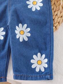 1pc Cute Floral Pocket Decor Baby Girl Romper, Summer & Autumn - Blue - View 7
