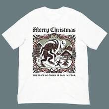 Krampus-Weihnachtsshirt - Grafik-T-Shirt mit alpiner -Mythologie, dunkles Weihnachts-Krampusnacht-Grafikshirt - Weiss - Übersicht 1