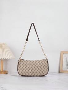 Classic Vintage Print Underarm Small Bag, Adjustable Leather Metal Chain Shoulder Strap, Daily Shopping & Office Wear Clutch - Pillowcase - View 8