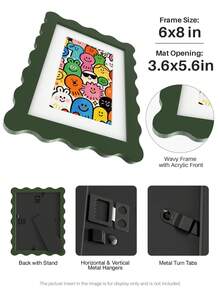 1pc Scallop Picture Frame Available In Multi Color/Size With White Mat, Wave Edge Photo Frame For Children's Gift, 11x14/8x10/6x8/5x7/4x6 Inch, Blue/Red/Yellow/Green/Black/White - Scalloped Picture Frame - View 22