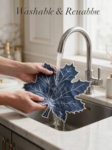 12pcs Thanksgiving Blue Maple Leaf Polyester Embroidered Placemats, Washable Tabletop Decor Pads, Waterproof And Oil-Resistant Table Mats, Table Protector Pads, Wear-Resistant And Non-Slip Table Mats, Easy To Store And Odorless, Suitable For Restaurants, Homestays, Festivals, Parties, Gatherings, Dinners - Multicolor - View 4