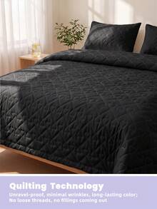 1pc Summer Lightweight Quilted Cooling Blanket, Solid Color Curved Grid Soft Quilt, Breathable And Cool All Night, Ultra Soft And Comfortable, Fits All Bed Sizes, Ideal For Bedroom And Dorm Decor (Pillow And Pillowcase Not Included) - Black - View 7
