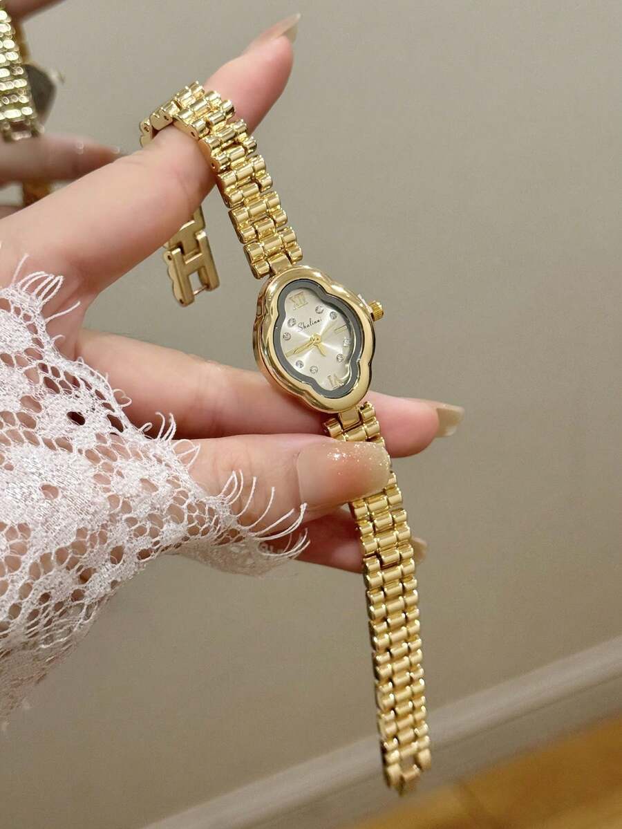 1件女款優雅金色手鍊腕錶,小巧耐用時尚方形螢幕,迷人女性禮物,適合日常配戴 - 金色 - 查看 1