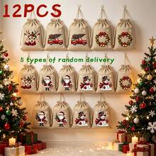5 buah Tas Kado Natal dari Goni, Tas Serut yang Dapat Digunakan Kembali, Desain Tema Natal Acak, Cocok untuk Souvenir Pesta Natal, Hadiah Ulang Tahun, Dekorasi Pohon Natal - beraneka warna - View 6
