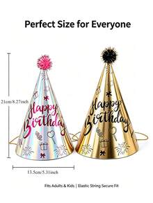 10pcs Metallic Color Happy Birthday Cone Paper Party Hats With Pom Poms, Gold And Laser Silver Printed Birthday Hats With Elastic Cord, Birthday Party Decoration Photo Props, For Celebration Events - Birthday Hat - View 7