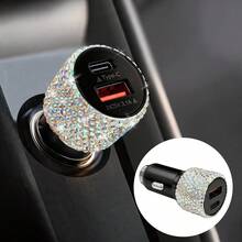 1件裝雙USB車用充電器，亮面手工水鑽水晶鑽石人造車飾，5V快充適配器，通用Android/手機，適合男女的完美節日/生日禮物 - 彩色 - 查看 65