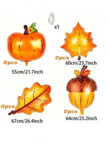 9pcs Orange Maple Leaf & Acorn Shaped Foil Balloons, Photography Backdrop Decoration, Suitable For Thanksgiving, Harvest Festival, Autumn Birthday, Indoor Kitchen & Outdoor Porch Home Party Decor - A - View 2