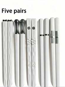 10/5/1 Pair Luxury Alloy Chopsticks, 5 Different Styles, Non-Slip, Heat-Resistant, High-End Black Alloy Chopsticks With Creative Floral Metal Decorative Head, Household Non-Slip Tableware Chopsticks - View 20