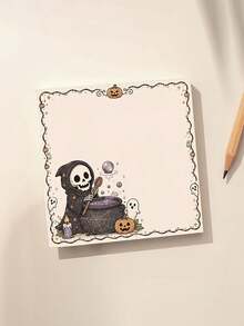 1pc/2pcs Halloween Grim Reaper & Gothic Memo Pad / With Skeleton Witch Cauldron, Spooky Ghosts, Pumpkin Desk Writing Paper / Suitable For Journaling, Office, Study / Square Stationery For To-Do Lists, Witchcraft Decor, Multi-Purpose Gift - A - View 2