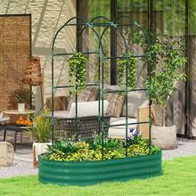 Galvanised Raised Garden Bed With Arched Trellis, 5 X 3 X 6ft Metal Outdoor Planter Box With Open Bottom, Green - 63 L X 35.4 W X 70.9 H - View 3
