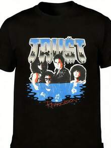 Men's Retro 80s Trust Repression Album Design T-Shirt- France Tour T-Shirt, Retro Band Design, Regular Fit Short Sleeve Casual Wear. Suitable For Musi - 黑色 - 查看 7