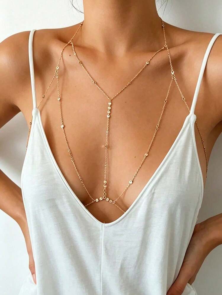 Women's Sexy Layered Criss-Cross Bikini Bra Chain Body Chain, Summer Beach Crystal Body Jewelry, Suitable For Beach, Summer Festivals, Vacation - Multicolor - View 1