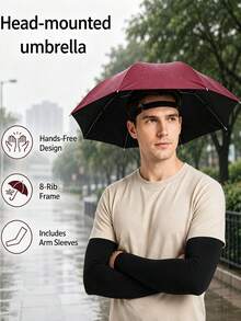 Hands-Free Wearable Umbrella Hat With Fixing Rope, Multi-Functional Elastic Headband Design, Foldable And Portable Sun Shade Hat For Fishing, Gardening, Hiking, Daily Outings, Outdoor Travel, Beach Foraging, Hands-Free Sun Protection - Multicolor - View 2