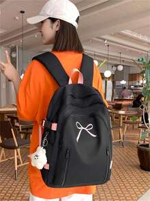 Dedoo Zipper Backpack, Bow Embroidery, Cherry Charm, Large Capacity, Student School Bag, College Campus, Sweet Korean Style Back To School Student Backpack - Black - View 6
