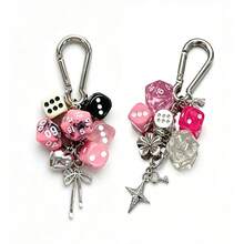 1 Set 2pcs Unisex Handmade Destiny Dice Keychain, Personalized Subculture Y2K Style Contrast Color Bag Charm Accessory - Multicolor - View 3