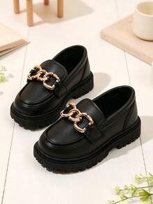 Fashionable And Avant-Garde Children's Loafers With Eye-Catching Metal Chain Decor And Thick Soles - Black - View 3