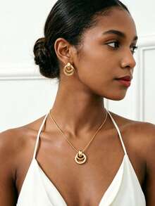 YUNCHUN 3pcs/Set Fashionable Metal Geometric Circle Jewelry Set For Women, Versatile Design Suitable For Daily Wear And Various Occasions - Gold - View 1