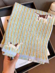 1PC Striped Cute Cat Knit Wool Scarf Women Autumn/Winter Korean Style Versatile Atmosphere Neck Warmer - Green - View 6