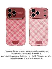 1件極簡Ins情侶格紋手機殼，適用Apple 17 Pro Max 16 Pro 13 14 Pro 15 Pro，女款全包皮革防摔軟殼 - 粉色 - 查看 6