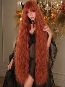 Topshe Copper Red 45 Inch Extra Long Curly Synthetic Wig With Bangs, Burnt Orange Wavy Soft Heat-Resistant Full Head Wig, Suitable For Women Halloween Cosplay Party Daily Wear, Perfect Choice For Lolita Style - Multicolor - View 1