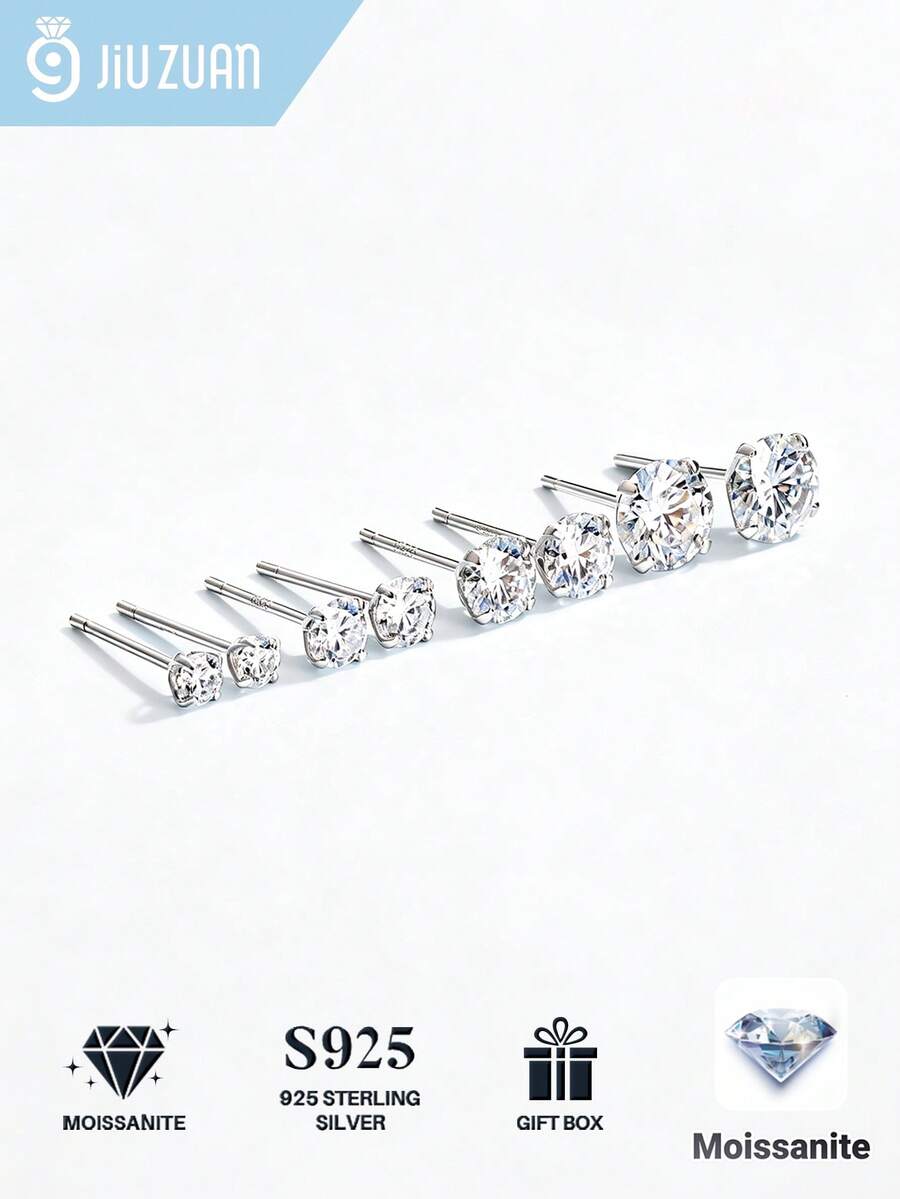 1 Pair 925 Sterling Silver Moissanite Earrings, Jewelry Decoration Gift For Mother's Day, Valentine's Day, Wedding, Anniversary, Birthday