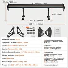 GT Wing Car Spoiler, 43.3 Inch Universal Spoiler With Single Deck, Adjustable Lightweight Aluminum, Car Rear Spoiler Wing, Racing Spoiler BGW/JDM Drift Black - Long Bracket/ Flanks Without Holes - View 7