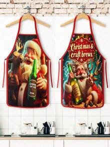 4Pcs Funny Santa Beer DJ Print Christmas Kitchen Baking Aprons SetChristmas Craft Brews Apron Set Of 4, Funny Santa & Reindeer Pattern Kitchen Aprons, Festive Holiday Cooking Baking Apron For Christmas Party Home Bar Decorations Gift - Multicolor - View 9