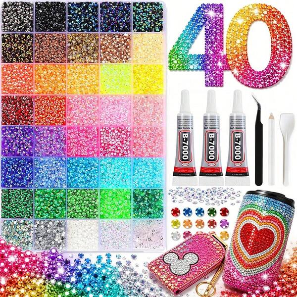 40/15 Colors Jelly Resin Flat Back Rhinestone Set With Tweezers, Dotting Pen, Rhinestone Tray, Glue And Other Tools, Handmade DIY Material Kit For DIY Clothing, Cup Decoration, Diamond Painting, Suitable For Various Occasions DIY Handmade Gift Box, Shiny Art Supplies Perfect Birthday And Back To School Gift